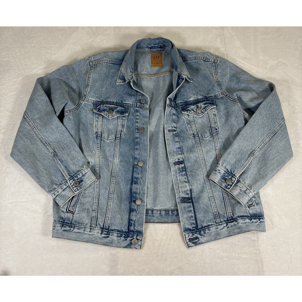 Nwt GAP Denim Trucker Jacket Mens Large Stone Wash Light 100% Cotton Charity
